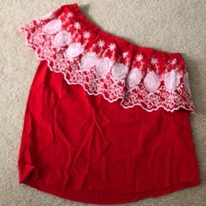 Stella & dot one shoulder eyelet top